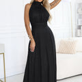 Vestido Longo VERONICA com Detalhe em Brocado - Preto