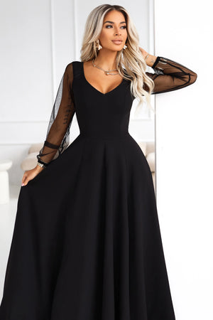 Vestido Longo LORETTA com Mangas de Tule - Preto