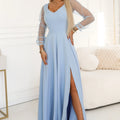 Vestido Longo LORETTA com Mangas de Tule - Azul Céu