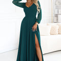 Vestido Longo LORETTA com Mangas de Tule e Decote - Verde