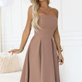 Vestido Midi VIVIENNE estilo Corpete com Saia Rodada - Bege