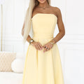 Vestido Midi Corset Evasé com Cinto - Amarelo Pastel