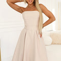 Vestido Midi VIVIENNE estilo Corpete com Cinto - Bege Claro