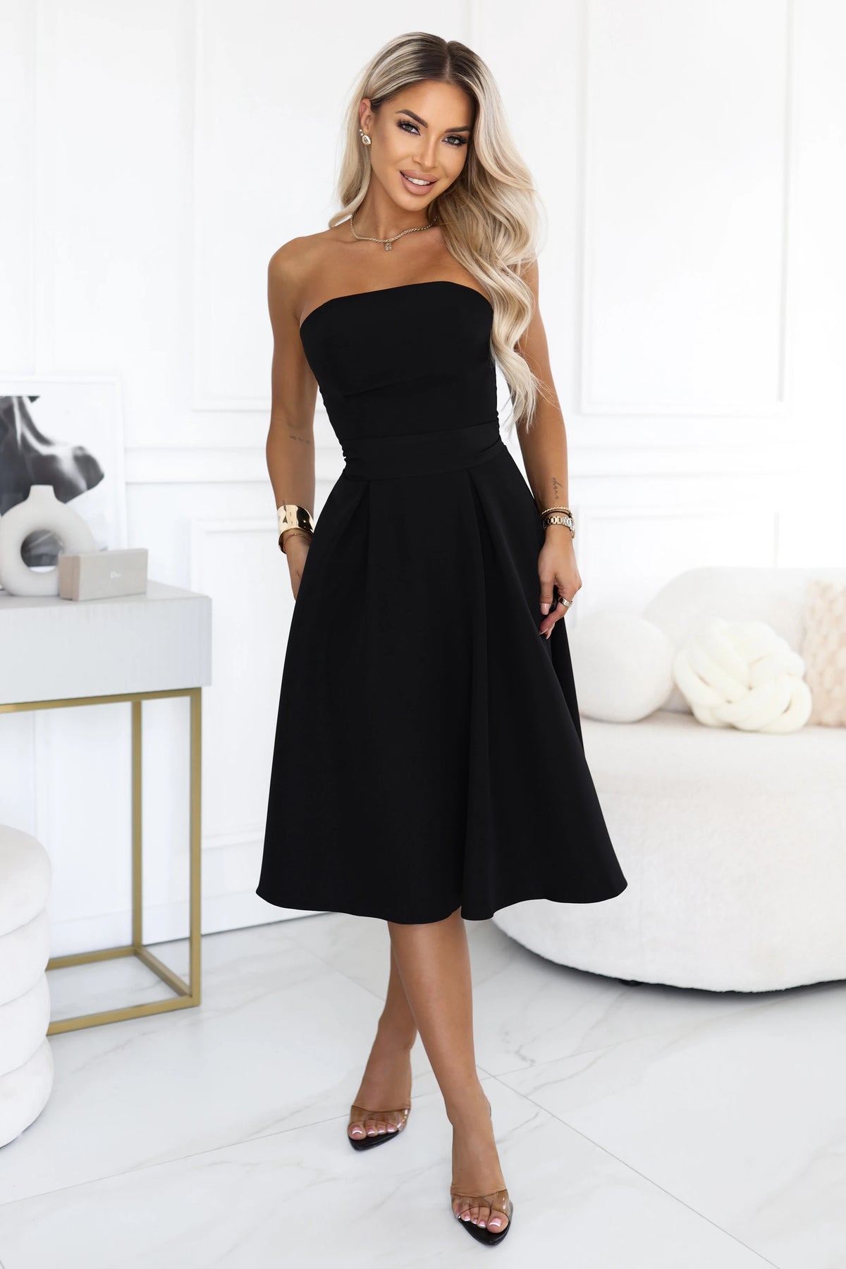 Vestido Midi VIVIENNE estilo Corpete com Cinto - Preto