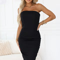 Vestido Midi Justo sem Mangas com Ombros Descobertos - Preto