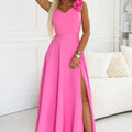 Vestido Maxi de Noite com Fenda e Rosas - Rosa Doce — imagem 1