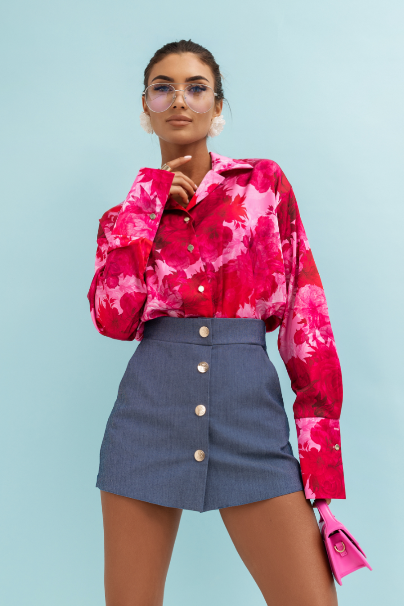 Camisa de Cetim MADDIE - Rosa Vivo