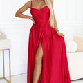 Vestido Longo de Noite com Alças e Fenda na Perna - Vermelho