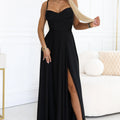 Vestido Longo Preto com Alças e Fenda na Perna