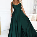 Vestido Longo de Noite em Verde Garrafa com Fenda Lateral