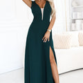 Vestido Longo com Decote e Fenda Lateral - Verde Garrafa