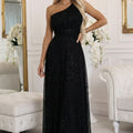 Vestido Longo de Festa Assimétrico Brilhante - Preto Clássico