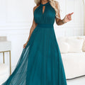 Vestido Maxi Halter com Laço na Cintura - Verde