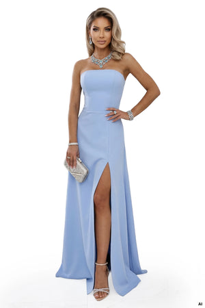 Vestido Longo ELARA estilo Corpete com Fenda e Laço nas Costas - Azul Céu
