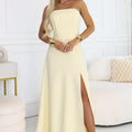 Vestido Longo ELARA estilo Corpete com Fenda - Amarelo Manteiga
