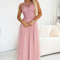 Vestido Longo Romântico de Tule com Renda Bordada