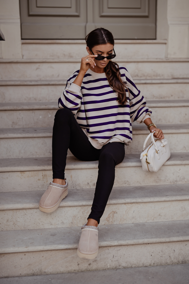 Sweatshirt STREL às Riscas - Bege e Azul-Marinho