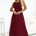 Vestido Longo AVELINE de Tule com Brilho - Vinho
