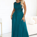 Vestido Longo AVELINE com Tule Brilhante e Decote Redondo