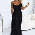 Vestido Longo com Brilho, Alças e Decote Cruzado - Preto