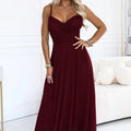 Vestido Longo de Tule com Alças e Decote Drapeado - Bordô