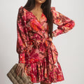Vestido ANNA - Flores Laranja sobre Fundo Castanho