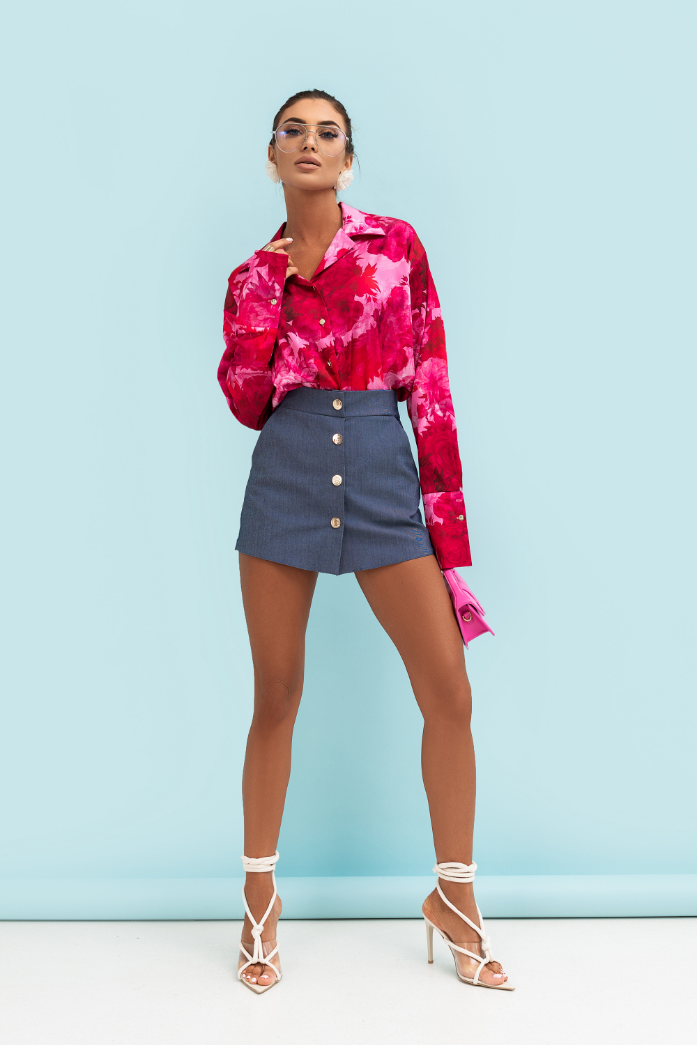 Camisa de Cetim MADDIE - Rosa Vivo