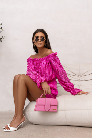 Blusa de Renda MIA com Ombros Descobertos — Fúcsia — imagem 1
