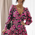 Vestido Curto ANNA - Flores Rosa Claro e Castanhas
