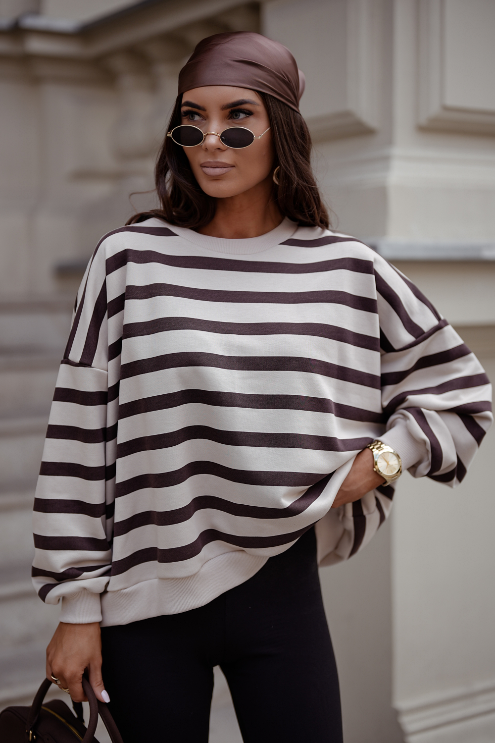 Sweatshirt STREL às Riscas - Bege e Castanho